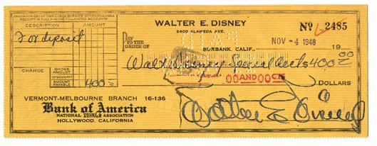 Walt Disney autograph sold for $2,250