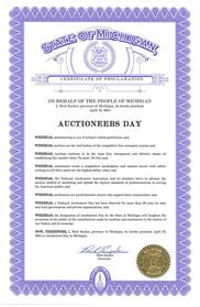 Governor Rick Snyder Issues a Proclamation certificate to Auctioneers 